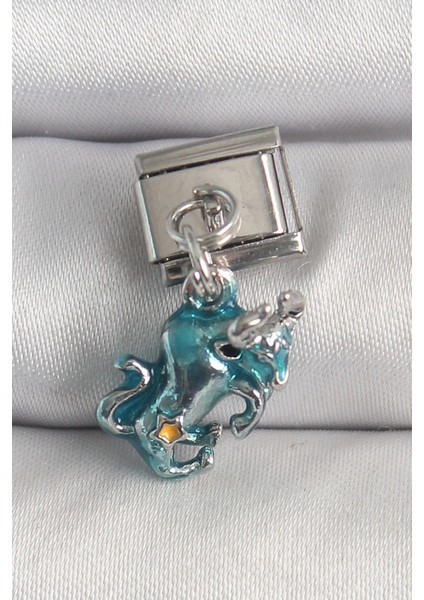 Bfs 316L Çelik Gümüş Renk Sallantı Mavi Boğa Model Nomination Charm