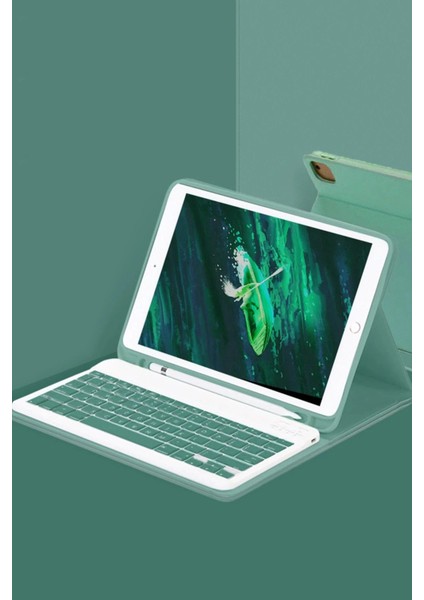 Bfs Samsung Galaxy X910 Tab S9 Ultra 14.6 Kılıf KC01 Smart Klavyeli Tablet Kılıfı - Koyu Yeşi