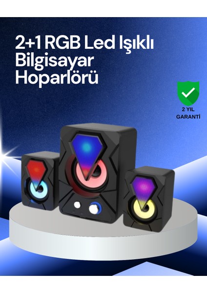 Rgb LED Işıklı 2.1 USB Oyun Hoparlörü Derin Bas ve Net Ses