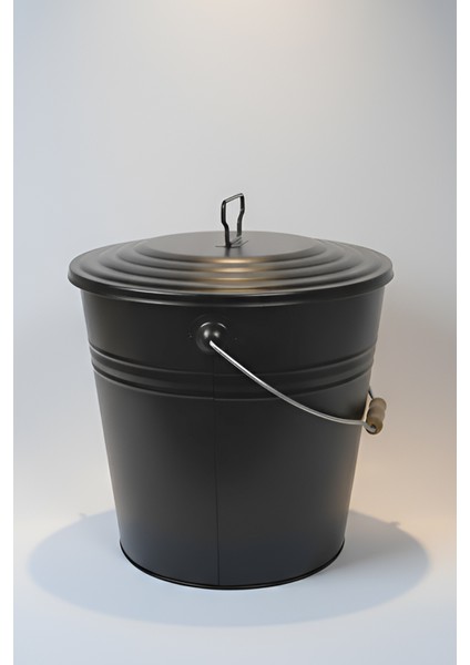 15 Litre Kapaklı Metal Siyah Kova - Çok Amaçlı Saklama Kabı ve Saksı (30x27/23 cm)