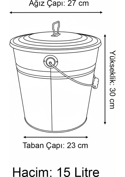 15 Litre Kapaklı Metal Siyah Kova - Çok Amaçlı Saklama Kabı ve Saksı (30x27/23 cm) modelleri