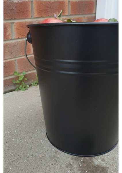 15 Litre Kapaklı Metal Siyah Kova - Çok Amaçlı Saklama Kabı ve Saksı (30x27/23 cm) fırsatları
