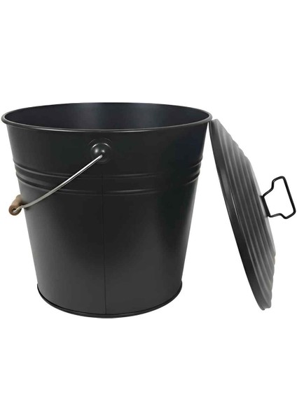 15 Litre Kapaklı Metal Siyah Kova - Çok Amaçlı Saklama Kabı ve Saksı (30x27/23 cm)