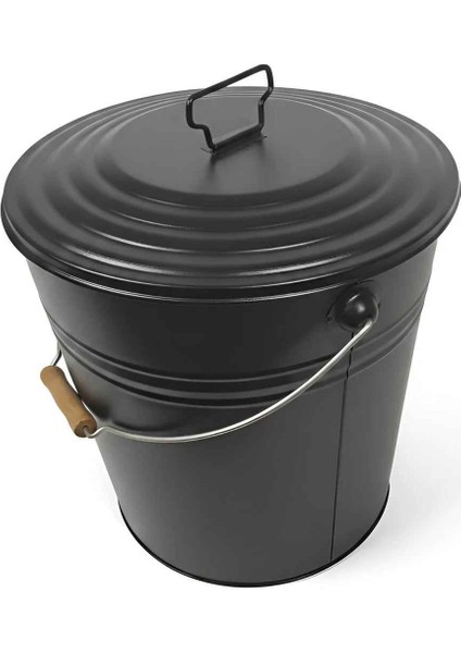 15 Litre Kapaklı Metal Siyah Kova - Çok Amaçlı Saklama Kabı ve Saksı (30x27/23 cm)