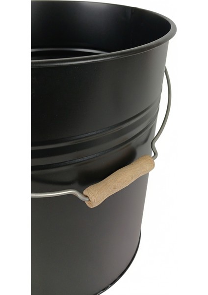 15 Litre Kapaklı Metal Siyah Kova - Çok Amaçlı Saklama Kabı ve Saksı (30x27/23 cm)
