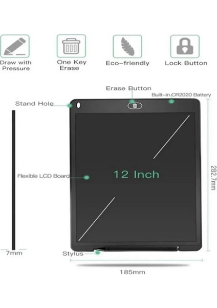 12 Inc Renkli LCD Grafik Dijital Kalemli Çizim Tableti Yazı Tahta Not Yazma Eğitim Tableti Kırmızı fırsatları