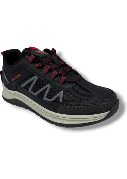 Wickers 2703-26 Cilt Deri Anatomik Erkek Ayakkabı Siyah Kırmızı