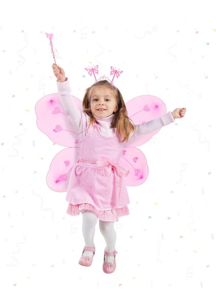 Pembe Kelebek Kız Seti – 50 cm Kelebek Kanadı, Taç ve Asa fiyatları
