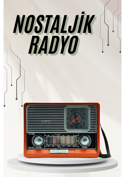 Saatli Fenerli Bluetooth Nostaljik Radyo Aux Sd USB Girişli Bluetooth Hoparlör