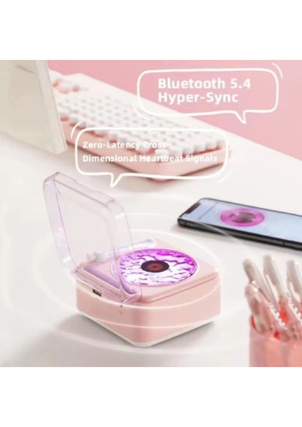 Nostalji Mini Plak Görünümlü Radyolu Bluetooth Hoparlör 3D Ses Dalgası Retro Müzik Plak Pembe fiyatları