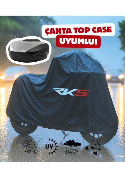 Rks Pride 125 Motor Branda Siyah Su Geçirmez Topcase Çanta Uyumlu Logolu Motosiklet Brandası
