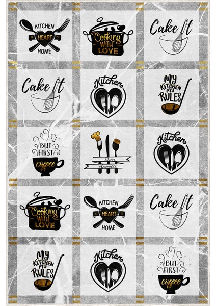 Dekoratif Yıkanabilir, Kaymaz Tabanlı, Modern Mutfak Halısı - FR203 fırsatları