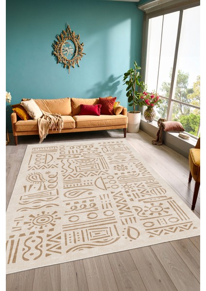 Dekoratif Yıkanabilir, Kaymaz Tabanlı, Modern Salon Oturma Odası Halısı - FR216