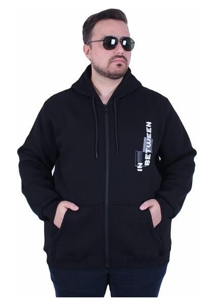 Mocgrande Büyük Beden Kapüşonlu Fermuarlı 3ip Sweat In Between 25717 Sıyah