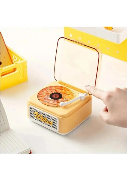 Nostalji Mini Plak Görünümlü Radyolu Bluetooth Hoparlör 3D Ses Dalgası Retro Müzik Plak Sarı fiyatları