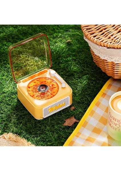 Nostalji Mini Plak Görünümlü Radyolu Bluetooth Hoparlör 3D Ses Dalgası Retro Müzik Plak Sarı fırsatları
