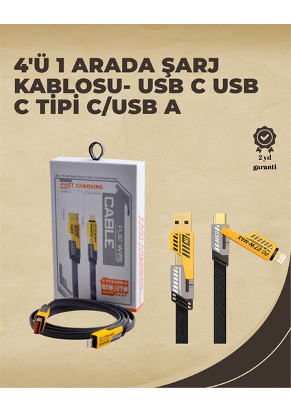 4'ü 1 Arada Metal Hızlı Veri Kablosu – 65W Güç, 27W iPhone Desteği, 480MBPS Aktarım