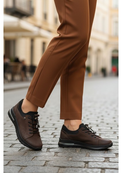 Kahve Nubuk Lastik Bağcıklı Kadın Casual Ayakkabı modelleri