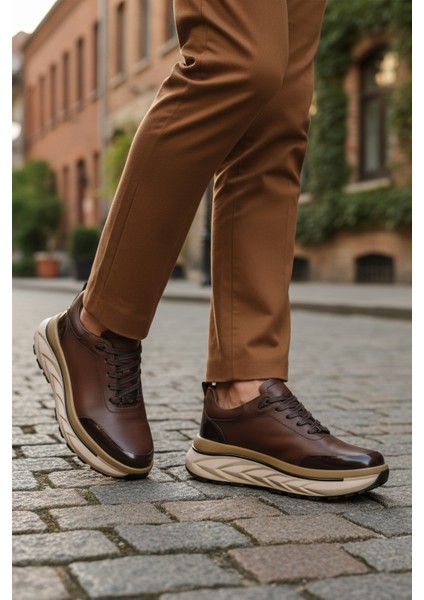 Kahve Hakiki Deri Bağcıklı Erkek Sneaker modelleri