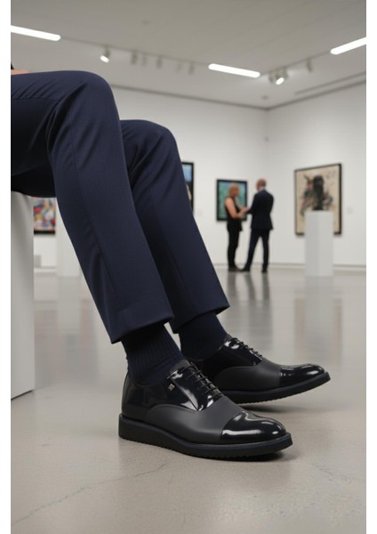 6590 M Lacivert Rugan Hakiki Deri Erkek Klasik Ayakkabı