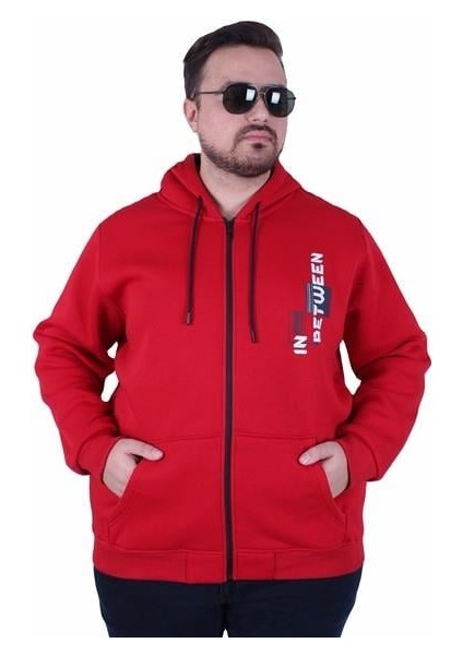 Mocgrande Büyük Beden Kapüşonlu Fermuarlı 3ip Sweat In Between 25717 Kırmızı