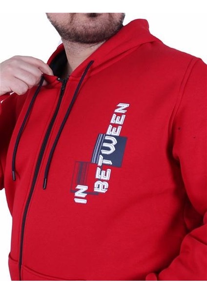 Mocgrande Büyük Beden Kapüşonlu Fermuarlı 3ip Sweat In Between 25717 Kırmızı fırsatları