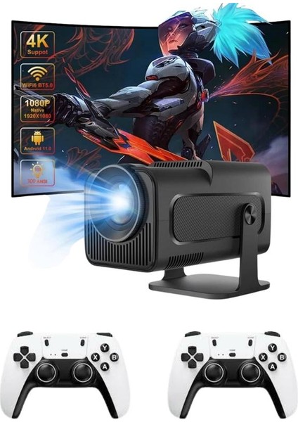 Çift Kollu Game Box Projeksiyon Cihazı Kumandalı Android Tv Dahili Hoparlör