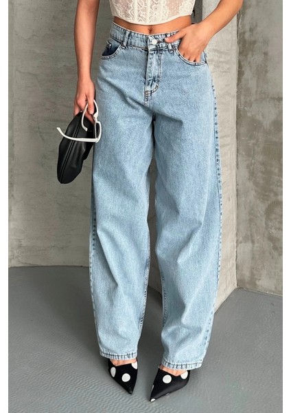 Baggy Kar Yıkama Buz Mavi Jeans Pantolon D2007 indirimleri