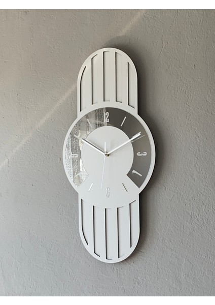 Gümüş Dekoratif Ahşap ve Ayna Detaylı Duvar Saati - 63X30 cm fiyatları