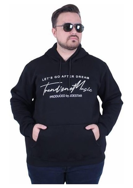 Mocgrande Büyük Beden 3ip Kapüşonlu Sweat Let's Go 25720 Sıyah