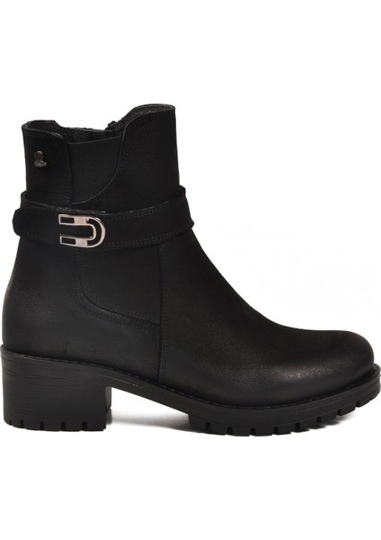 Siyah Nubuk Hakiki Deri Fermuarlı Kadın Topuklu Bot fiyatları