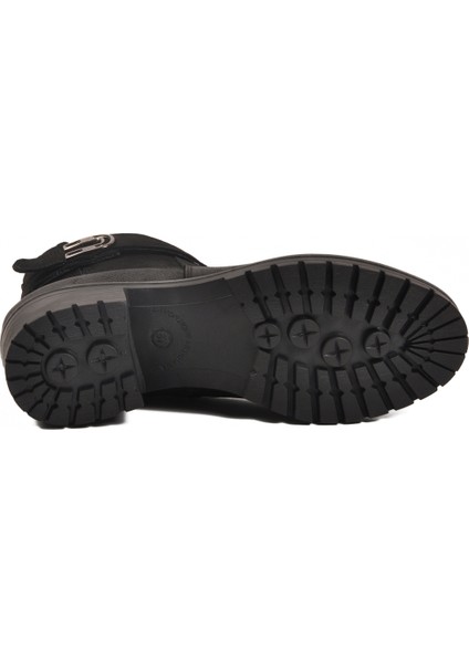 Siyah Nubuk Hakiki Deri Fermuarlı Kadın Topuklu Bot indirimleri