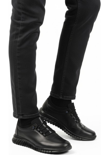 Siyah Bağcıklı Jel Taban Hakiki Deri Erkek Casual Ayakkabı