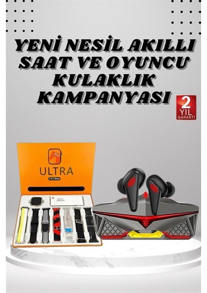 7 Kordonlu Akıllı Saat ve Oyuncu Kulaklığı Bluetooth Bağlantılı Android ve Ios Uyumlu fiyatları