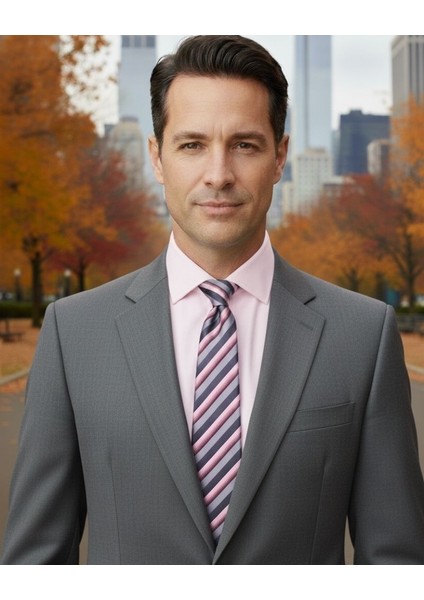 Pembe Gri Çizgili 8 cm Genişliğinde Kravat modelleri