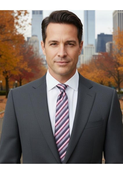 Pembe Gri Çizgili 8 cm Genişliğinde Kravat