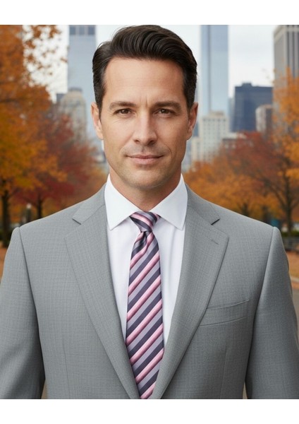 Pembe Gri Çizgili 8 cm Genişliğinde Kravat indirimleri