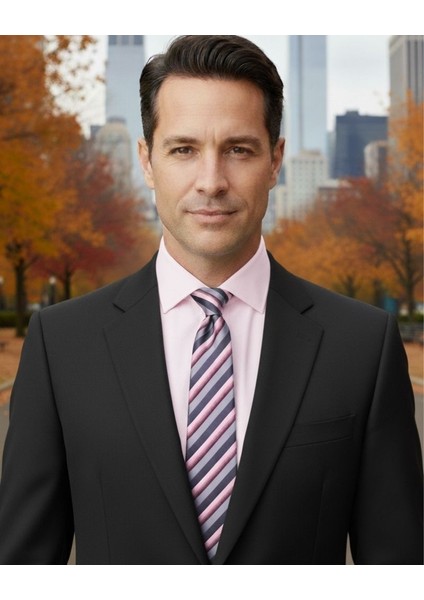 Pembe Gri Çizgili 8 cm Genişliğinde Kravat