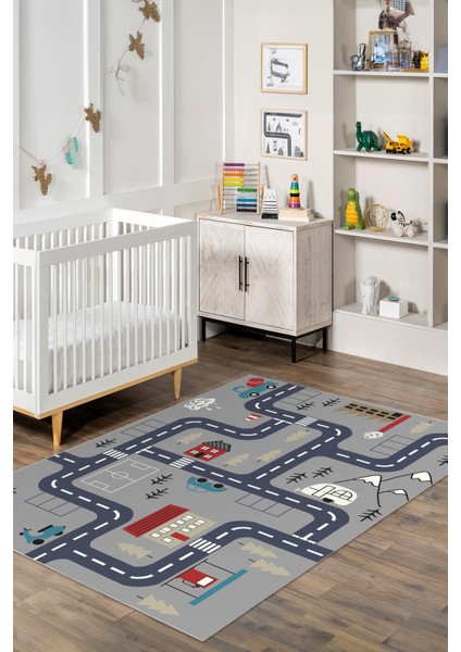 Dekoratif Yıkanabilir, Kaymaz Tabanlı, Çocuk Odası Oyun Halısı - WOOPAMUK077 modelleri