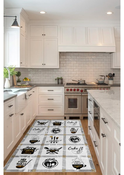 Dekoratif Yıkanabilir, Kaymaz Tabanlı, Modern Mutfak Halısı - FR203 modelleri