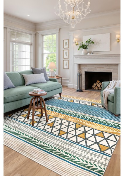 Dekoratif Yıkanabilir, Kaymaz Tabanlı, Modern Salon Oturma Odası Halısı - FR112