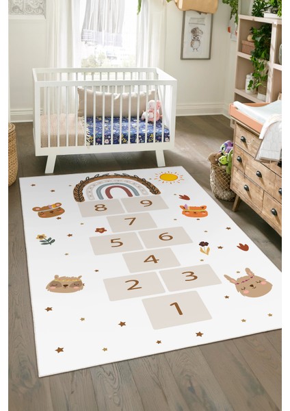 Dekoratif Yıkanabilir, Kaymaz Tabanlı, Modern Salon - Çocuk Odası Oyun Halısı - WOOKECE1557 modelleri