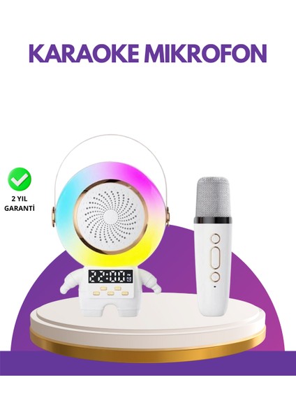 Karaoke Özellikli Astronot Bluetooth Hoparlör Kablosuz Mikrofonlu