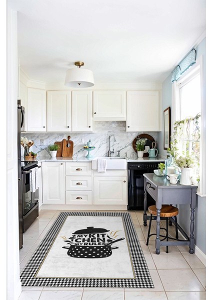 Dekoratif Yıkanabilir, Kaymaz Tabanlı, Modern Mutfak Halısı - WOOKECE1572