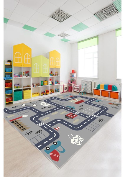 Dekoratif Yıkanabilir, Kaymaz Tabanlı, Çocuk Odası Oyun Halısı - WOOPAMUK077 fiyatları