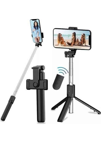Tripod Selfie Çubuğu Bluetooth Kumandalı Kablosuz LED Işıklı indirimleri