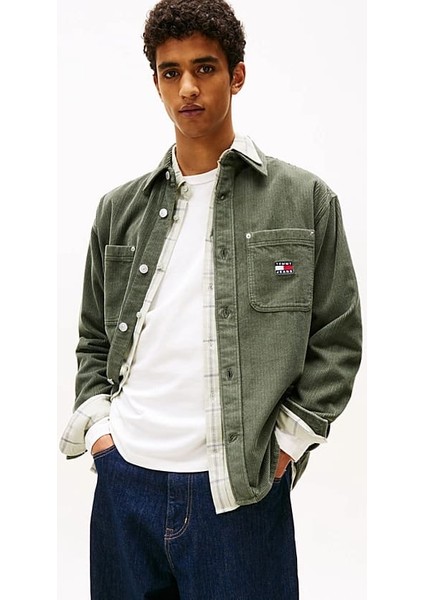 Erkek Rahat Kalıp Fitilli Kadife Gömlek Ceket - Haki