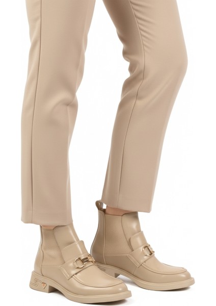 Krem Kadın Topuklu Bot