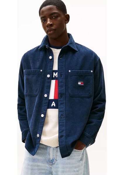 Erkek Rahat Kalıp Fitilli Kadife Gömlek Ceket - Lacivert