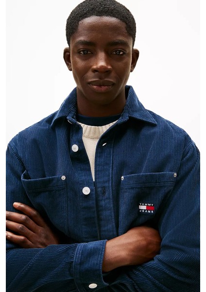 Erkek Rahat Kalıp Fitilli Kadife Gömlek Ceket - Lacivert fırsatları